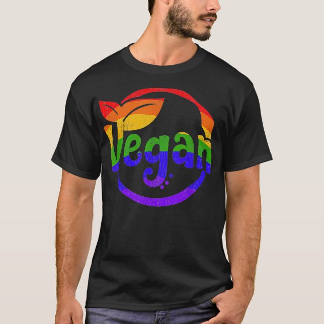 Gay Pride Vegan LGBTQ Rainbow  T-Shirt (Vorderseite)
