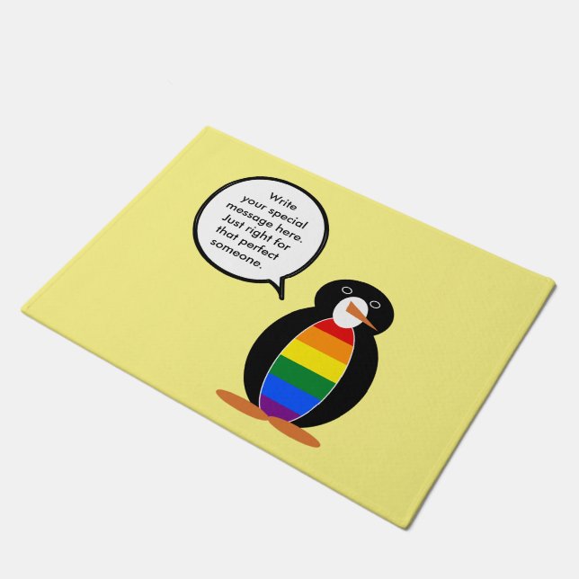 Gay Pride Vortrag von Penguin Personalisiert Fußmatte (Schrägansicht)