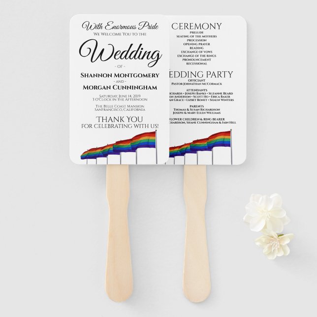 Gay Pride Wedding Fans mit Programm Fächer (Vorne und Hinten)