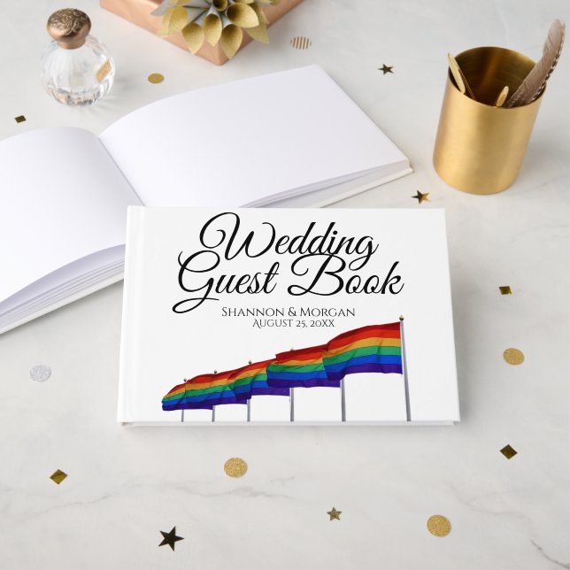 Gay Pride Wedding Guest Book - Schwarzer Text Gästebuch (Vorderseite Offen)