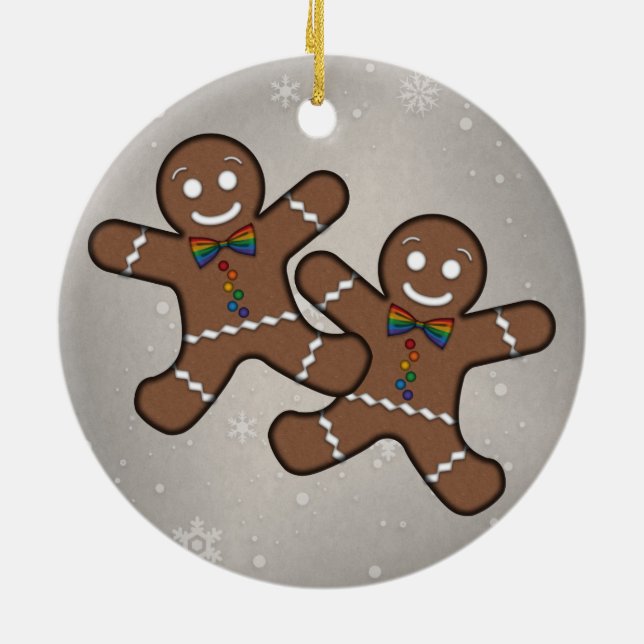 Gay Pride Weihnachten Gingerbrot Männer Couple Keramikornament (Hinten)