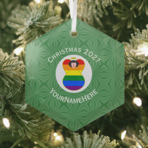 Gay Pride Weihnachts-Engel-Namensjahr Hexagon Ornament Aus Glas