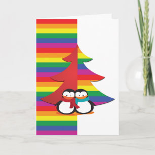 Gay Pride Weihnachtsbaum mit Pinguin Couple Feiertagskarte
