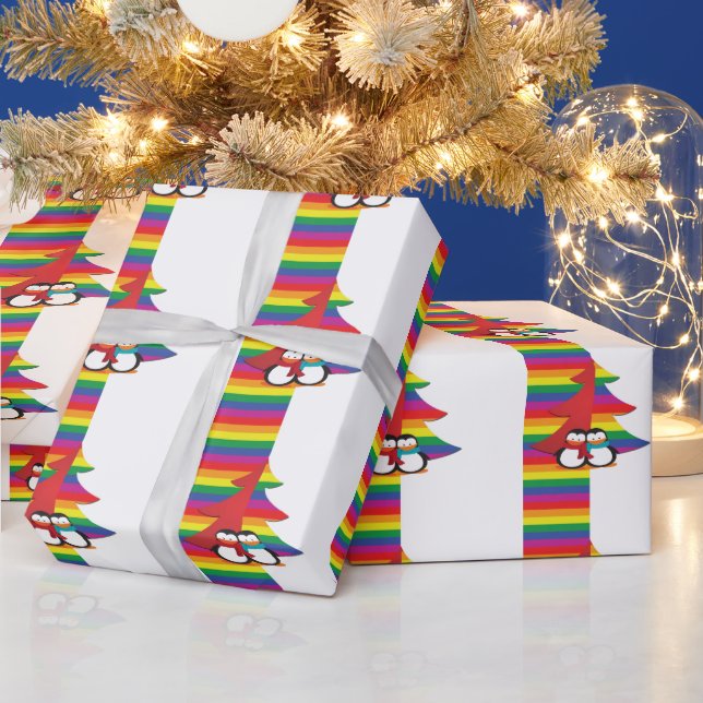 Gay Pride Weihnachtsbaum mit Pinguin Couple Geschenkpapier (Feiertage)