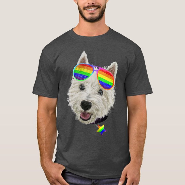 Gay Pride Westie LGBT Hunde Sonnenbrille T-Shirt (Vorderseite)