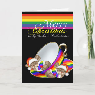 Gay Pride Whimsical Christmas Teacup Mäuse Feiertagskarte