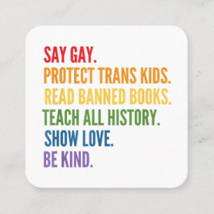 Gay Protect Trans Kids Read Banned Books Be Ki Quadratische Visitenkarte