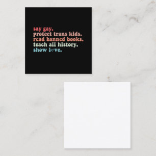 "Gay Protect Trans Kids Read Banned Books LGBTQ" Quadratische Visitenkarte