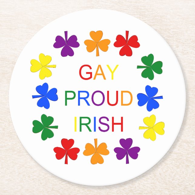 Gay Proud Irish LGBT Rainbow Kleeblatts Runder Pappuntersetzer (Vorderseite)