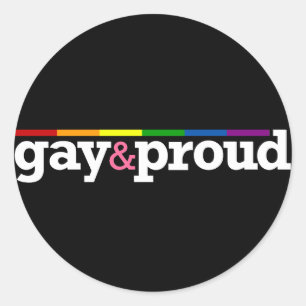 Gay&proud runder schwarzer Aufkleber