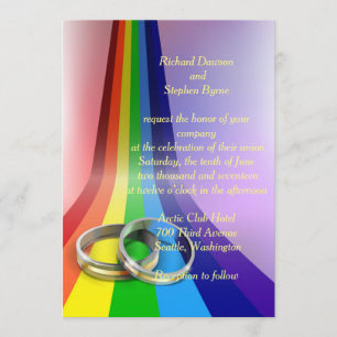 Gay Rainbow and Rings Wedding Einladung