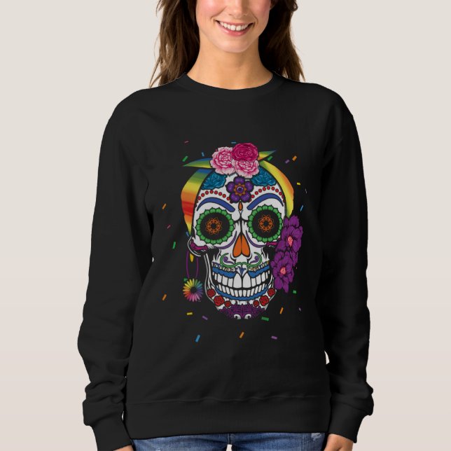 Gay Rainbow El Dia De Los Muertos LGBTQ LGBT Pride Sweatshirt (Vorderseite)
