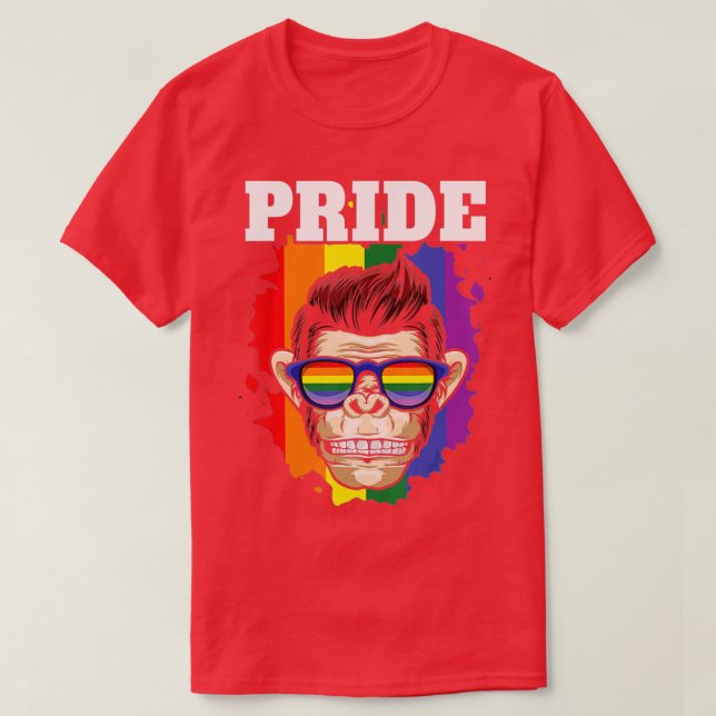 Gay Rainbow Flag Gay LGBTQ LGBT Pride Monkey T-Shirt (Design vorne)