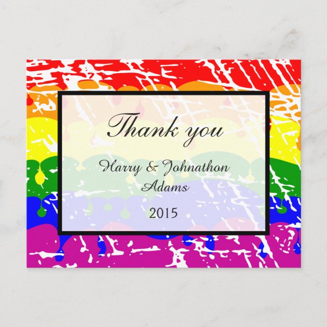 Gay Rainbow Freedom Flag Fun Wedding Danke Postkarte (Vorderseite)