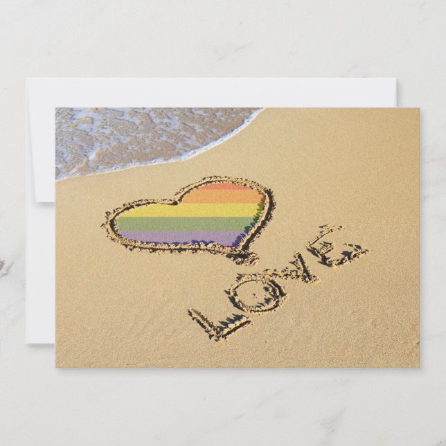 Gay Rainbow Liebe Herz in Sand Save The Date (Vorderseite)