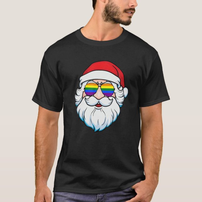 Gay Santa Claus Christmas Rainbow Sunglasses LGBT T-Shirt (Vorderseite)