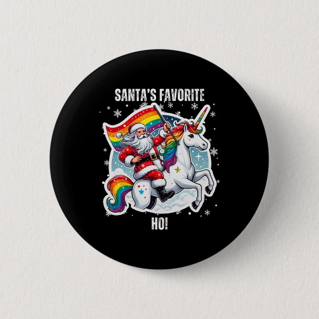 Gay Santa Riding Unicorn Favorit Ho Funny Lgbt Ch Button (Vorderseite)