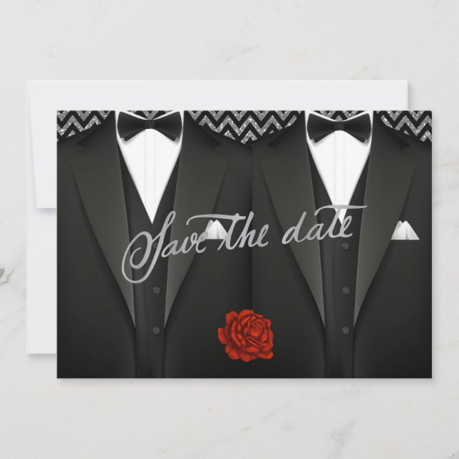 Gay Save the Date mit Tuxedo (Vorderseite)