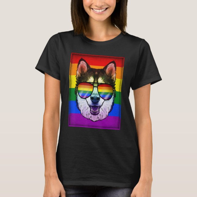 Gay Siberian Husky Hund Rainbow Lgbt Prilag Kürzun T-Shirt (Vorderseite)