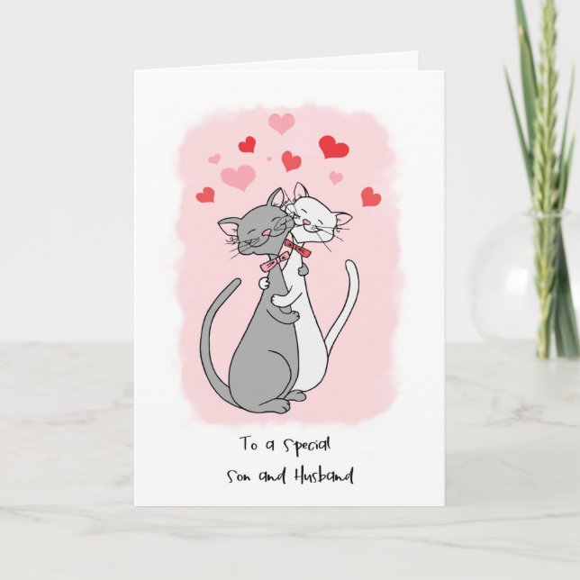 Gay Son & Husband Valentines Niedlich Cats Card Karte (Vorderseite)