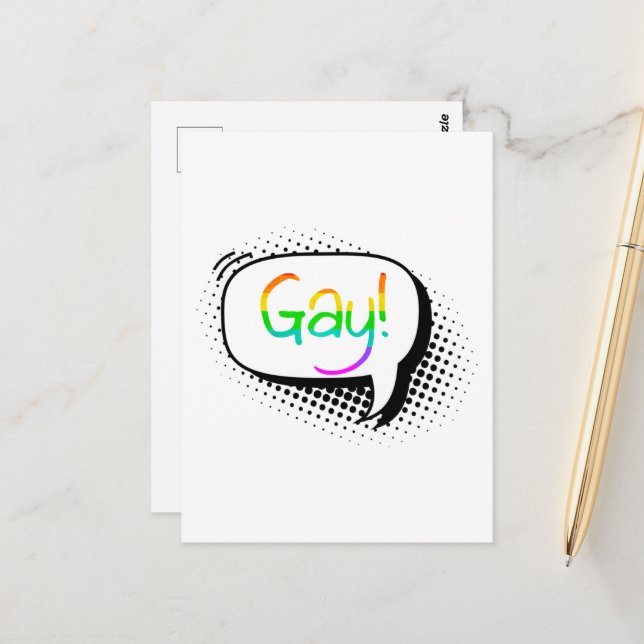 Gay Speech Bubble Postkarte (Vorderseite/Rückseite Beispiel)
