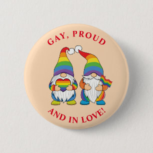 Gay, Stolz und in Liebe - zwei Regenbogen Boy Gnom Button