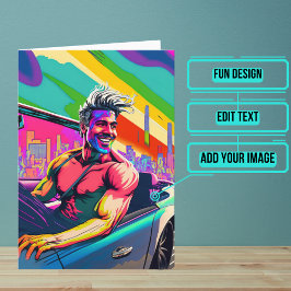 Gay Typ und sein Auto zum Geburtstag Karte