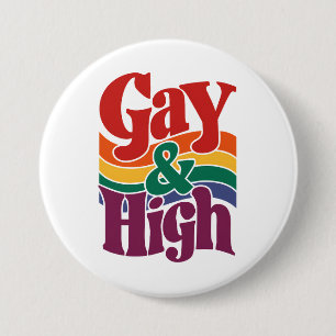 Gay und High Retro LGBTQ Stolzflagge Button
