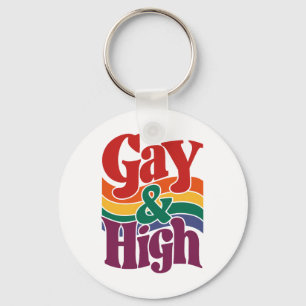 Gay und High Retro LGBTQ Stolzflagge Schlüsselanhänger
