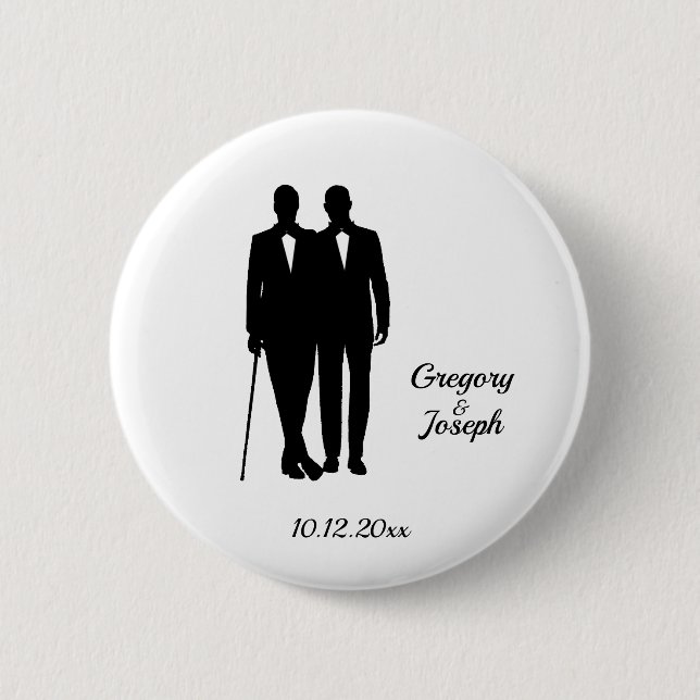 Gay Wedding Black and White Button (Vorderseite)
