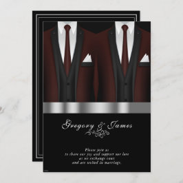 Gay Wedding Burgundy Tuxedo Silver Black Einladung
