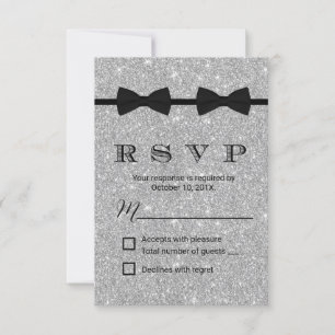 Gay Wedding Double Bow Krawatte Silver Glitzer UAW RSVP Karte