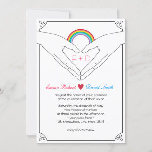 Gay Wedding Elegante Hand Heart & Rainbow Einladung
