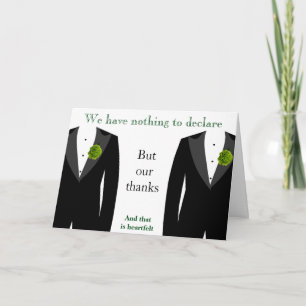 Gay Wedding Green Carnation Grooms' Thank You Card Dankeskarte