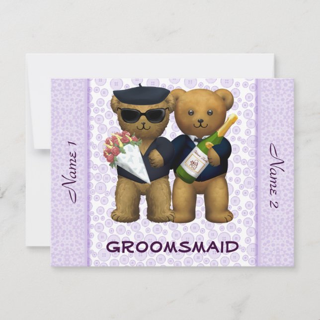 Gay Wedding - Groomsmaid - Teddy Bears lilac Einladung (Vorderseite)
