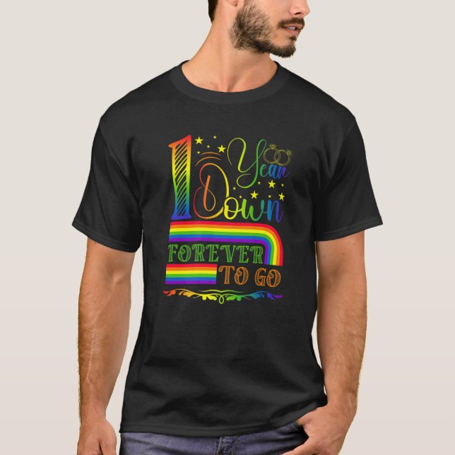 Gay Wedding Jubiläum 1 Jahr für immer gehen T-Shirt (Vorderseite)