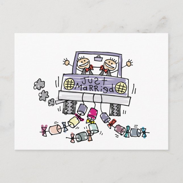 Gay Wedding Just Married Ankündigungspostkarte (Vorderseite)