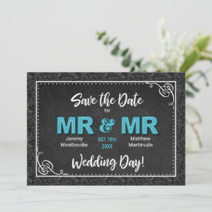 Gay Wedding Mr. Turquoise Black Save the Date Einladung