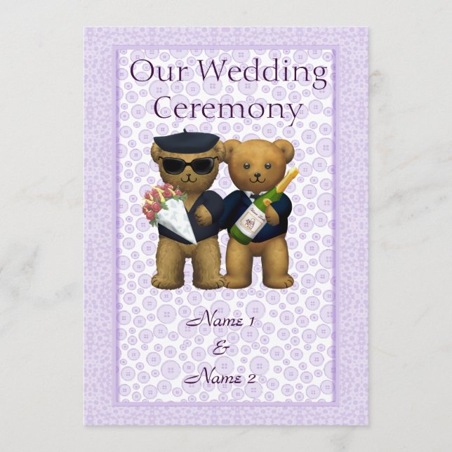 Gay Wedding Order of Service Teddy Bears Paar Programm (Vorderseite)