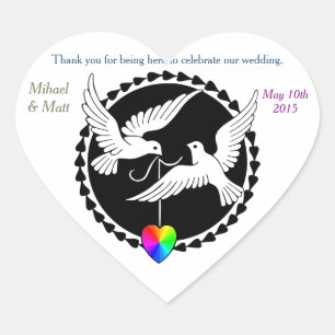 Gay Wedding Rainbow Heart Liebe Doves Heart Sticke Herz-Aufkleber