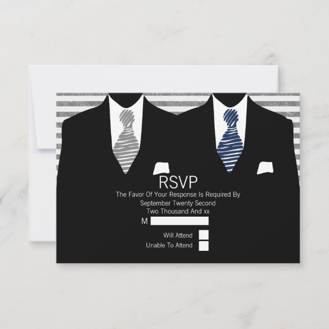 Gay Wedding RSVP Anzug Grey Navy Krawatte (Vorderseite)