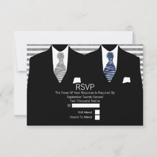 Gay Wedding RSVP Anzug Grey Navy Krawatte