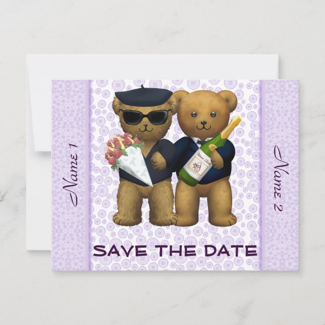 Gay Wedding - Save the Date - Teddy Bears lilac (Vorderseite)