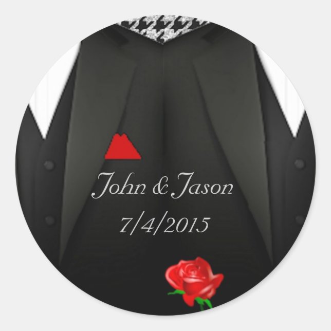 Gay Wedding Sticker Grooms in Tuxedo (Vorderseite)