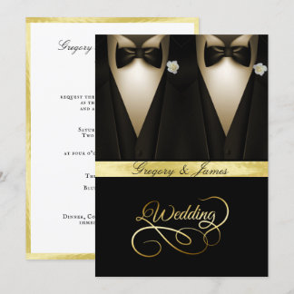 Gay Wedding Tuxedos White Roses Gold Foil Einladung