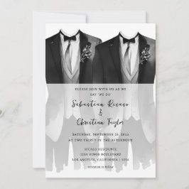 Gay Wedding Two Grooms in Anzügen und Krawatte Einladung