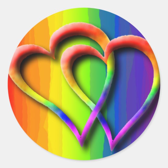Gay Weddings Two Hearts Einladung UAWG Rett Datum Runder Aufkleber (Vorderseite)