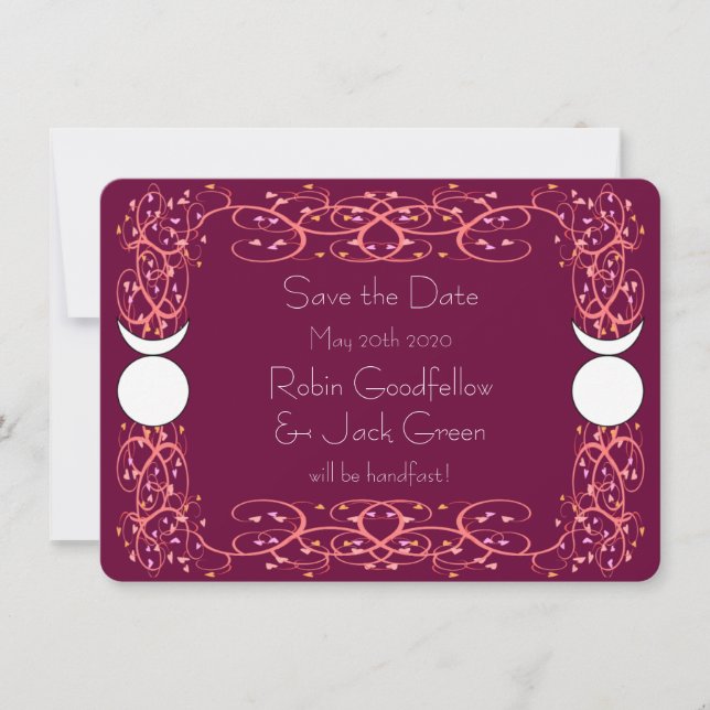Gay Wiccan Wedding Red Save the Date Card (Vorderseite)