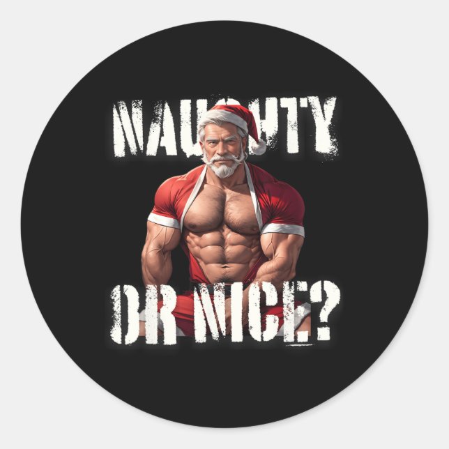 Gay Xmas Muscle Daddy Bear Nice Santa Pride LGBTQ Runder Aufkleber (Vorderseite)