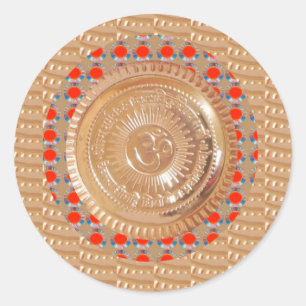 GAYATRI Mantra n OmMantra Symbol Embossed GOLD Runder Aufkleber